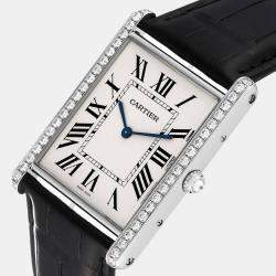 Cartier Silver 18k White Gold Tank Louis WT200006 Manual Winding Men's Wristwatch 35 mm