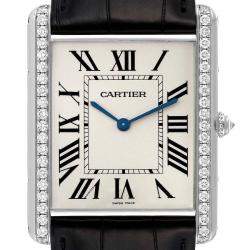 Cartier Silver 18k White Gold Tank Louis WT200006 Manual Winding Men's Wristwatch 35 mm