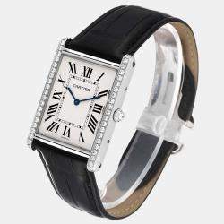 Cartier Silver 18k White Gold Tank Louis WT200006 Manual Winding Men's Wristwatch 35 mm