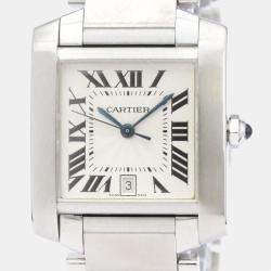 Cartier Silver Stainless Steel Tank Francaise W51002Q3 Men's Wristwatch 28 mm