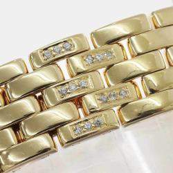 Pre Owned Cartier Silver Diamonds 18K Yellow Gold Panthere Women's Wristwatch 30 mm
