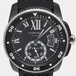 Pre Owned Cartier Black DLC Coated Stainless Steel Rubber Calibre de Cartier WSCA0006 Men's Wristwatch 42 mm