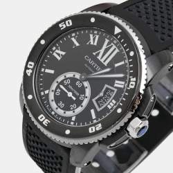 Pre Owned Cartier Black DLC Coated Stainless Steel Rubber Calibre de Cartier WSCA0006 Men's Wristwatch 42 mm