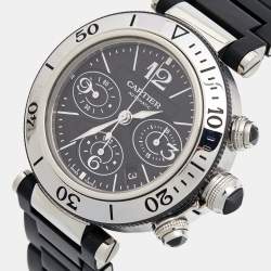 Pre Owned Cartier Black Stainless Steel Rubber Pasha Seatimer W31088U2 Men's Wristwatch 42 mm