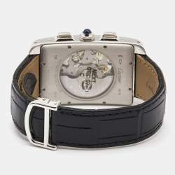 Pre Owned Cartier Silver 18k White Gold Alligator Tank Americaine W2609456 Men's Wristwatch 31.5 mm