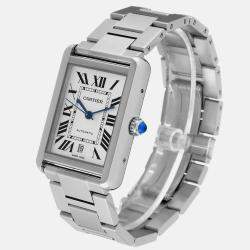 Pre Owned Cartier Tank Solo XL Silver Dial Automatic Steel Mens Watch W5200028 31.0 x 40.85 mm