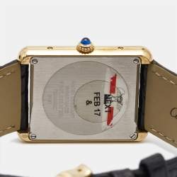 Pre Owned Cartier Silver 18K Yellow Gold Alligator Leather Tank Solo W5200025 Men's Wristwatch 27 mm