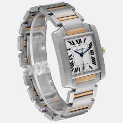 Cartier Tank Francaise Steel Yellow Gold Silver Dial Mens Watch W51005Q4 28.0 mm x 32.0 mm