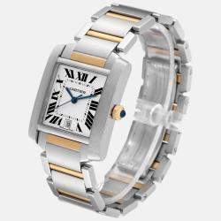 Cartier Tank Francaise Steel Yellow Gold Silver Dial Mens Watch W51005Q4 28.0 mm x 32.0 mm