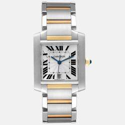 Cartier Tank Francaise Steel Yellow Gold Silver Dial Mens Watch W51005Q4 28.0 mm x 32.0 mm