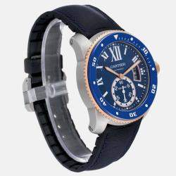 Cartier Calibre Diver Steel Rose Gold Blue Dial Mens Watch W2CA0008 42 mm