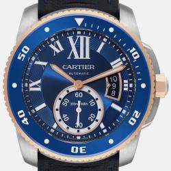 Cartier Calibre Diver Steel Rose Gold Blue Dial Mens Watch W2CA0008 42 mm