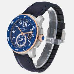 Cartier Calibre Diver Steel Rose Gold Blue Dial Mens Watch W2CA0008 42 mm