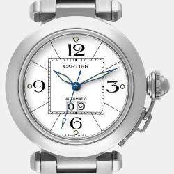 Cartier Pasha C Big Date Midsize Steel White Dial Mens Watch W31055M7