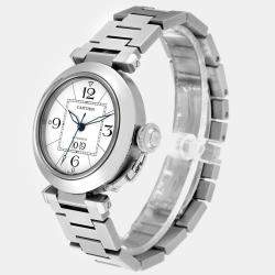 Cartier Pasha C Big Date Midsize Steel White Dial Mens Watch W31055M7