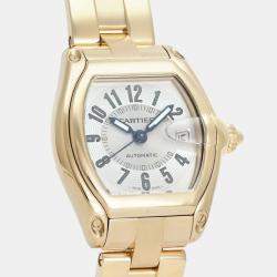 Cartier Silver 18K Yellow Gold Roadster Large W62003V1 Men's Watch 37 mm