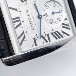 Pre Owned Cartier Silver Stainless Steel Alligator Tank MC W5330003 Men's Wristwatch 35 mm