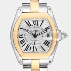 Cartier Roadster Steel Yellow Gold Silver Dial Men's Watch 38 mm