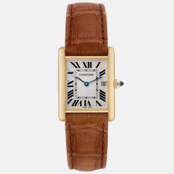 Cartier Tank Louis Yellow Gold Brown Leather Strap Men's Watch W1529756 25 x 33 mm