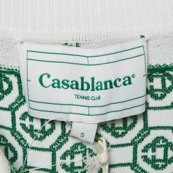 Pre Owned Casablanca Green Logo Lurex Jacquard Polo T-Shirt S