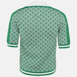 Pre Owned Casablanca Green Logo Lurex Jacquard Polo T-Shirt S