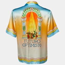 مملوكة مسبقًا قميص كازابلانكا تنس كلوب حرير مطبوع متعدد الألوان لا دانس مقاس متوسط (ميديوم)