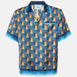 مملوكة مسبقًا Casablanca Blue Printed Silk L'Arche De Nuit Short Sleeve Shirt M
