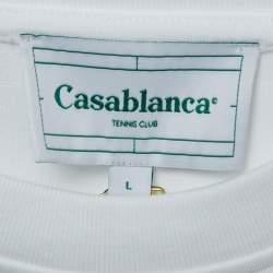 Pre Owned Casablanca White Floral Logo Print Cotton T-Shirt L