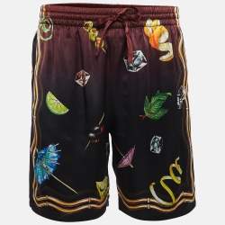 Casablanca Club Black Print Silk Sunset Shorts M