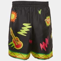 Pre Owned Casablanca Tennis Club Black Printed Silk Elastic Waist Shorts L