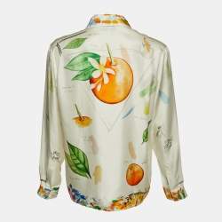 Pre Owned Casablanca Tennis Club Off White Printed Silk Shirt XL