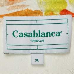 Pre Owned Casablanca Tennis Club Off White Printed Silk Shirt XL