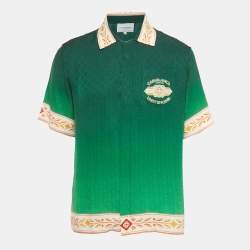 Pre Owned Casablanca Tennis Club Green Printed Silk Utility Power Short Sleeve Shirt S