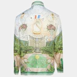 Pre Owned قميص كازابلانكا حرير مطبوع أخضر بنادي التنس بريف مقاس كبير (لارج)