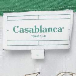 Pre Owned قميص كازابلانكا حرير مطبوع أخضر بنادي التنس بريف مقاس كبير (لارج)