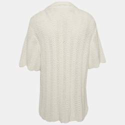 Pre Owned كارديجان كازابلانكا كريمي بنسيج مموج بأزرار أمامية مقاس كبير