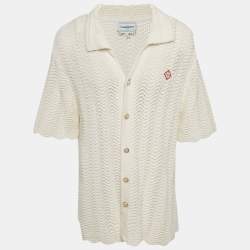 Pre Owned كارديجان كازابلانكا كريمي بنسيج مموج بأزرار أمامية مقاس كبير