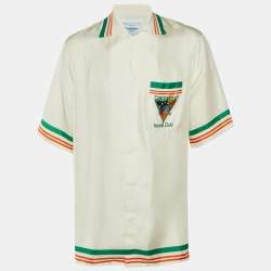 مملوكة مسبقًا Casablanca Tennis Club White Icon Print Silk Shirt M