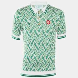 Pre Owned Casablanca Green Monogram Knit Polo T-Shirt L