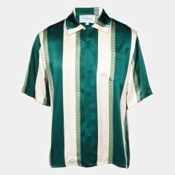 مملوكة مسبقًا Casablanca Green/Light Pink Laurel Stripe Silk Short Sleeve Shirt L