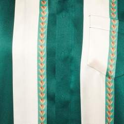 مملوكة مسبقًا Casablanca Green/Light Pink Laurel Stripe Silk Short Sleeve Shirt L