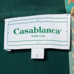 مملوكة مسبقًا Casablanca Green/Light Pink Laurel Stripe Silk Short Sleeve Shirt L