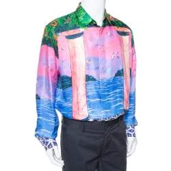 Casablanca Multicolor Printed Silk Satin Button Front Shirt L