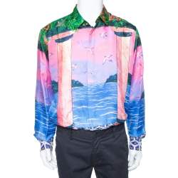 Casablanca Multicolor Printed Silk Satin Button Front Shirt L