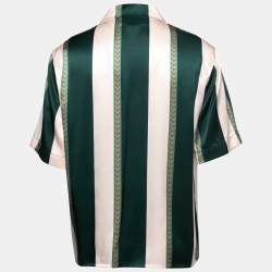 Casablanca Green/Light Pink Stripe Printed Silk Button Front Shirt L