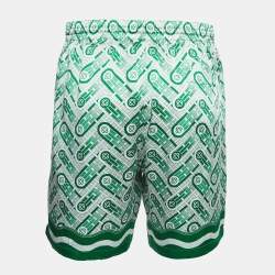 Casablanca Tennis Club Green Monogram Print Silk Shorts L