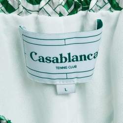 Casablanca Tennis Club Green Monogram Print Silk Shorts L