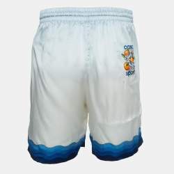 Casablanca Blue Printed Satin Silk Tennis Club Shorts L