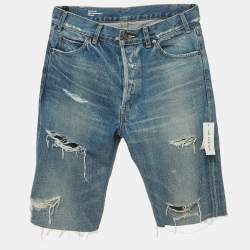 Celine Blue Distressed Denim Buttoned Shorts M Waist 32''