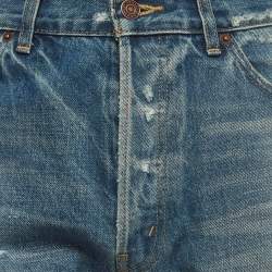 Celine Blue Distressed Denim Buttoned Shorts M Waist 32''